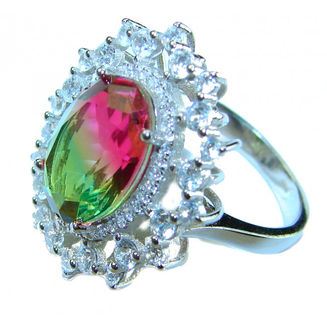 Magnificent 11.2 carat oval cut Pink Tourmaline .925 Silver handcrafted Cocktail Ring s. 8