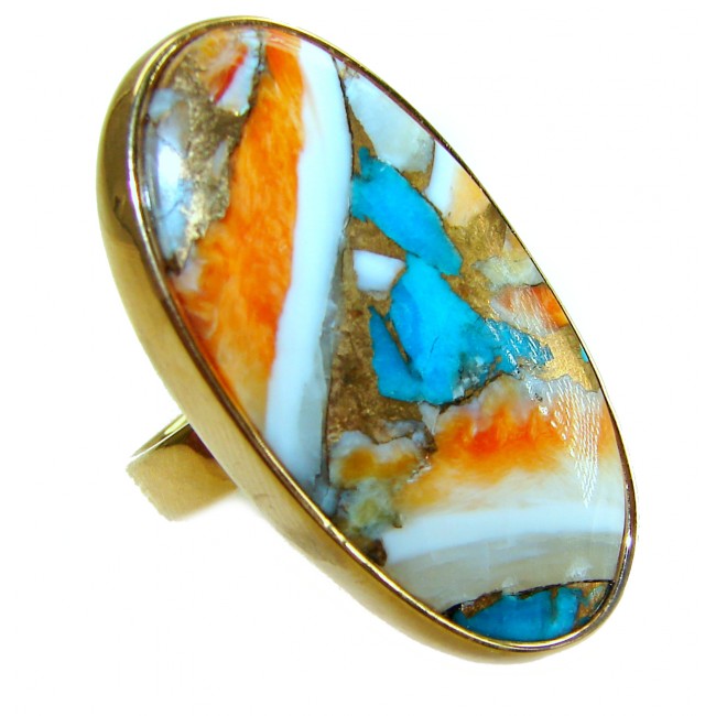 Rare 29.5 carat Oyster Turquoise 18K Gold over .925 Sterling Silver handcrafted Large ring; s. 6 adjustable