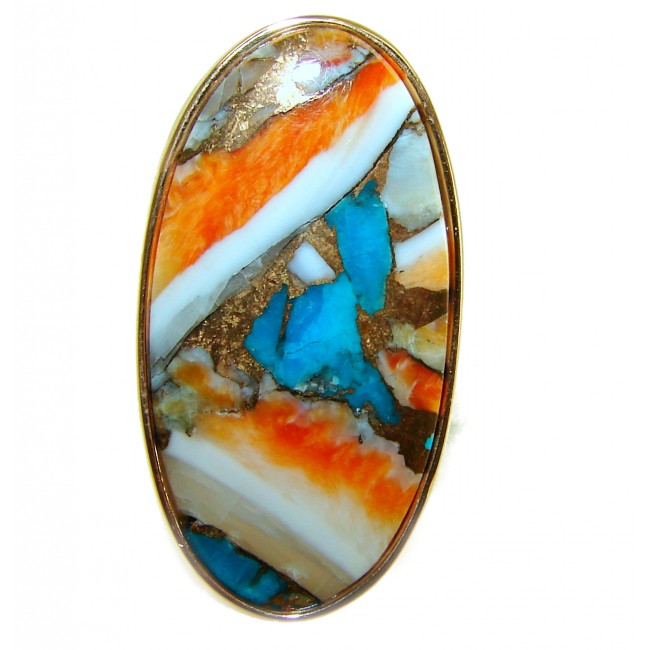 Rare 29.5 carat Oyster Turquoise 18K Gold over .925 Sterling Silver handcrafted Large ring; s. 6 adjustable