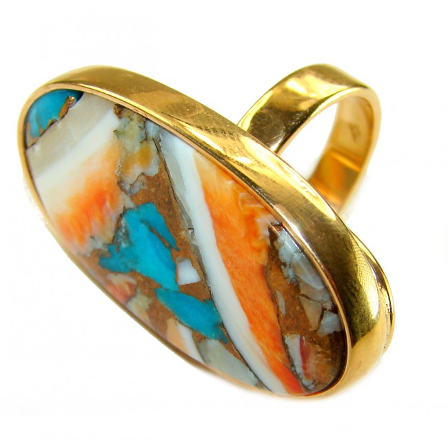 Rare 29.5 carat Oyster Turquoise 18K Gold over .925 Sterling Silver handcrafted Large ring; s. 6 adjustable