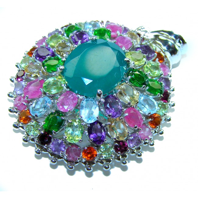 Power of Life Very Unique 11.5 CARAT Green Jade Multigem .925 Sterling Silver handcrafted pendant