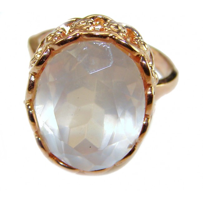 Authentic 18.5 carat Brazilian Rose Quartz 14K Rose Gold over .925 Sterling Silver incredible Ring size 6 - Close-up of 18.5 carat rose quartz in 14K rose gold setting