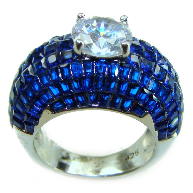 Precious Design oval cut 15.9 CARAT Sapphire White Topaz .925 Sterling Silver Statement Ring s. 6 - Close-up of Sapphire and Topaz ring with oval cut stones.