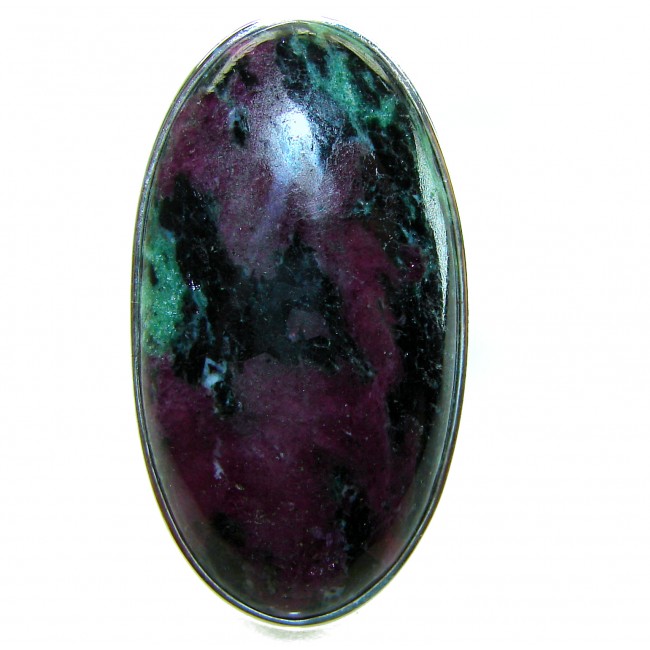 Massive Authentic Ruby in Zoisite .925 Sterling Silver handmade Cocktail Ring s. 8 adjustable - Close-up of Massive Ruby in Zoisite .925 Sterling Silver Stone