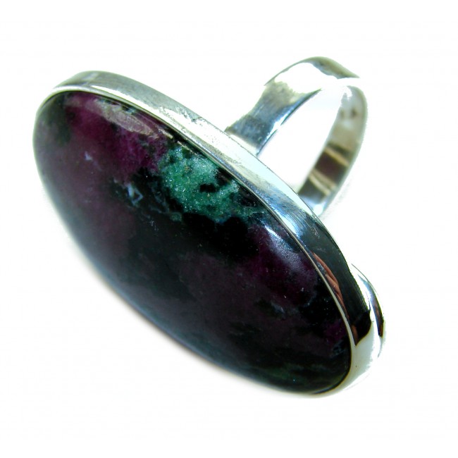 Massive Authentic Ruby in Zoisite .925 Sterling Silver handmade Cocktail Ring s. 8 adjustable - Close-up of a sterling silver ring with ruby in zoisite stone.