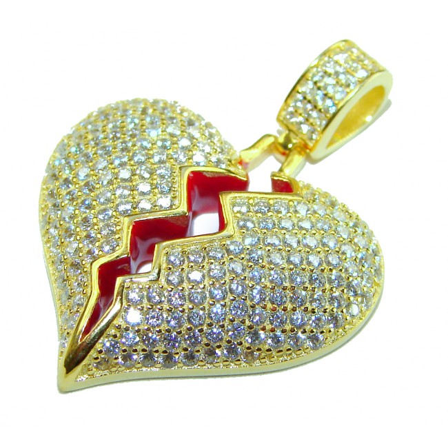 Broken Heart Luxurious 12.4 carat White Topaz .925 Sterling Silver dipped in 14K Gold over handcrafted pendant