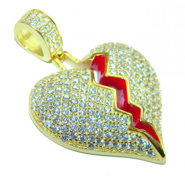 Broken Heart Luxurious 12.4 carat White Topaz .925 Sterling Silver dipped in 14K Gold over handcrafted pendant