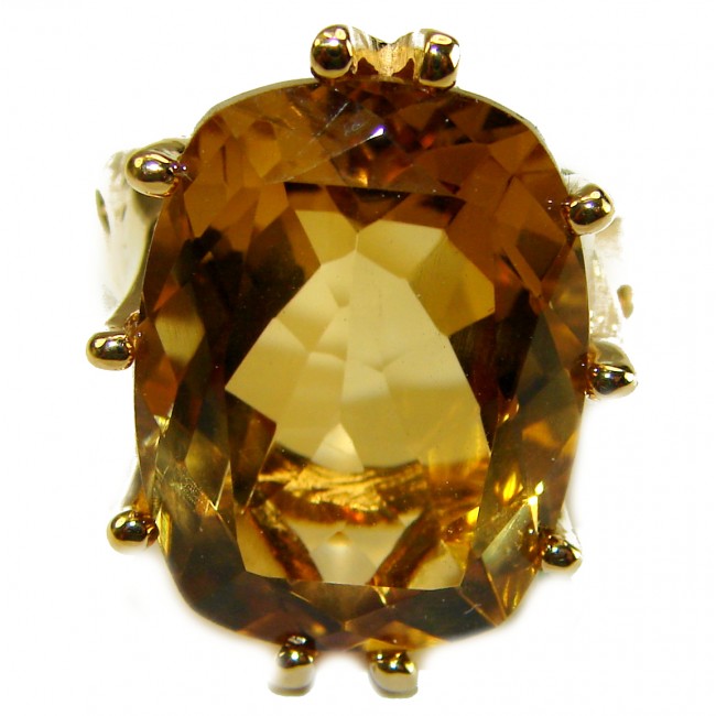 Liliana 24.5 carat Champagne Smoky Topaz .925 Sterling Silver dipped in real 18K Gold Oversized Ring size 8 1/4