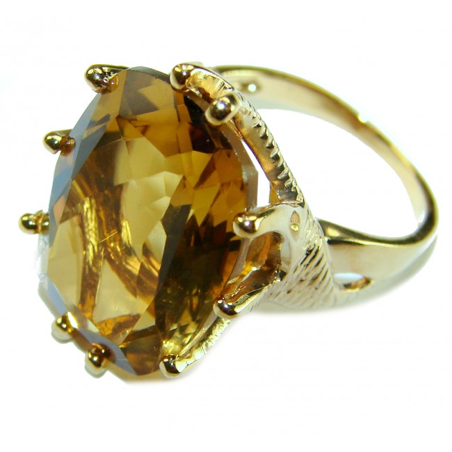 Liliana 24.5 carat Champagne Smoky Topaz .925 Sterling Silver dipped in real 18K Gold Oversized Ring size 8 1/4