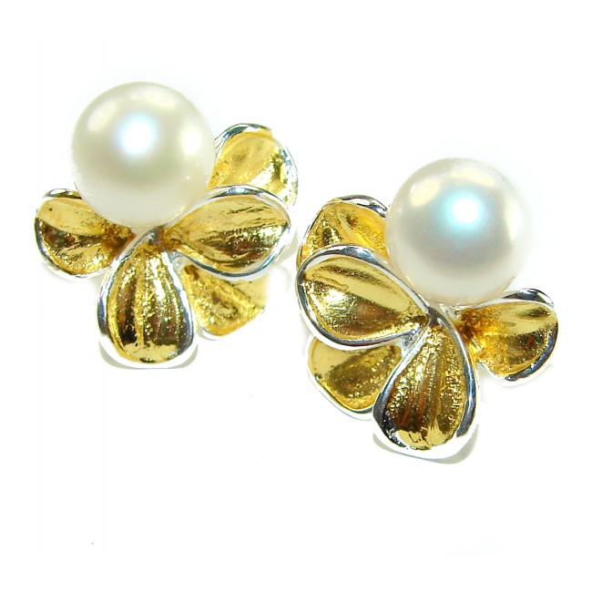 Genuine Pearl 14K Gold over .925 Sterling Silver handcrafted Statement Earrings