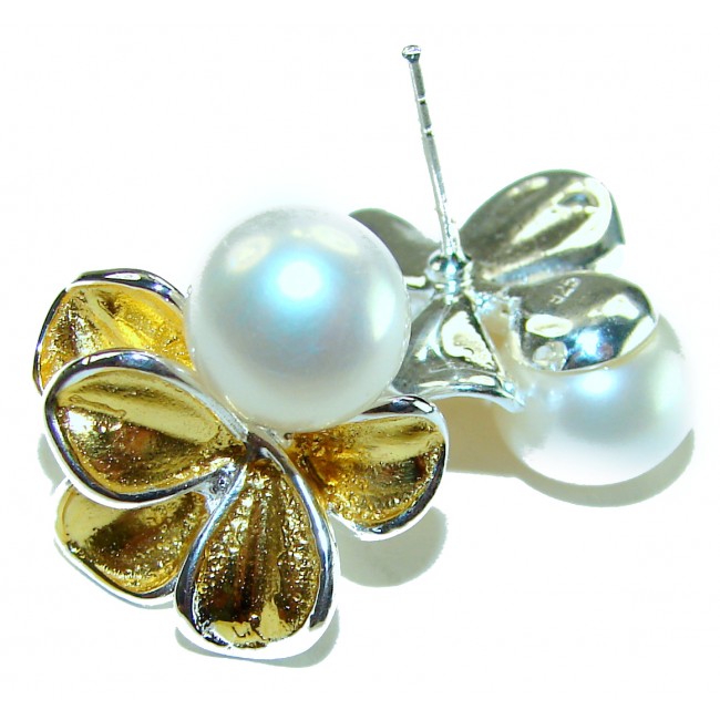 Genuine Pearl 14K Gold over .925 Sterling Silver handcrafted Statement Earrings