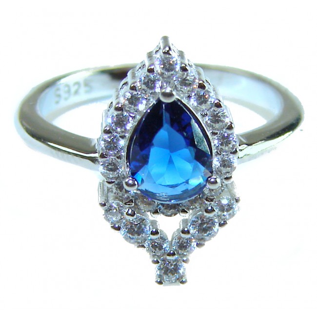 Magnificent Jewel 4.2 carat natural Sapphire .925 Sterling Silver Perfectly handcrafted Ring s. 6 - Close-up of sapphire and diamond cluster ring, sterling silver band.
