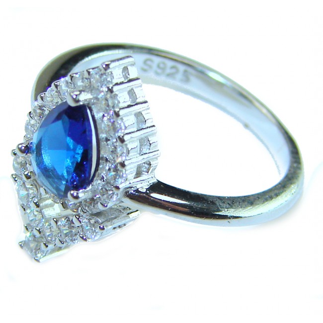 Magnificent Jewel 4.2 carat natural Sapphire .925 Sterling Silver Perfectly handcrafted Ring s. 6 - Side view of sapphire and diamond ring in sterling silver.