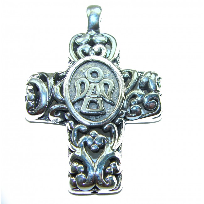 Protective angel - Holy Cross .925 Sterling Silver Pendant - Front view of sterling silver cross pendant with angel design.