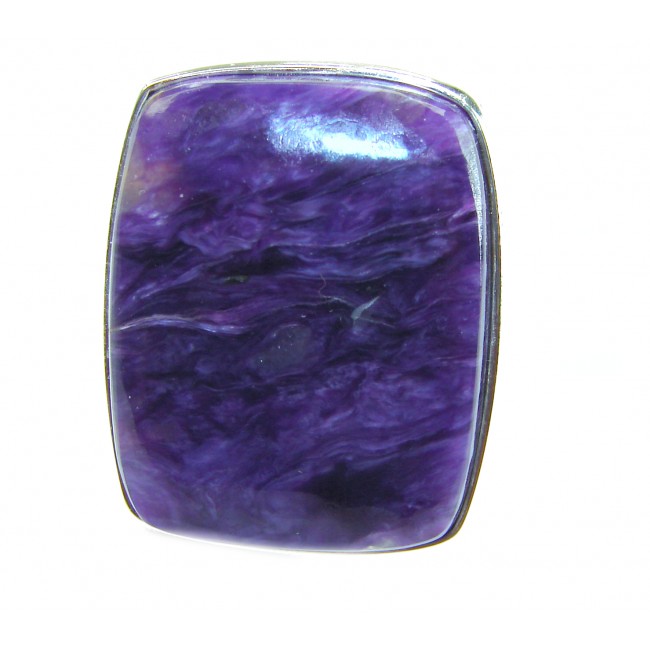 Large Natural Siberian Charoite .925 Sterling Silver handcrafted Large ring size 8 adjustable