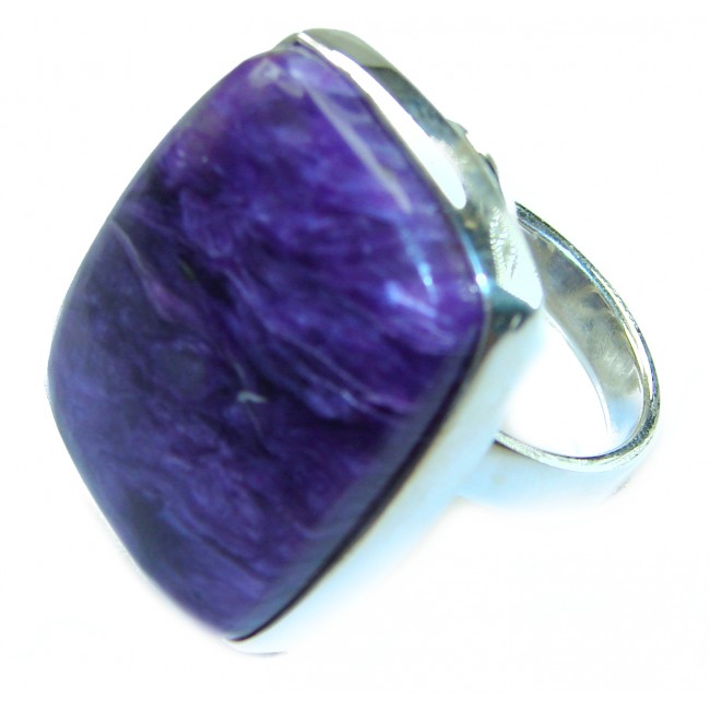 Large Natural Siberian Charoite .925 Sterling Silver handcrafted Large ring size 8 adjustable