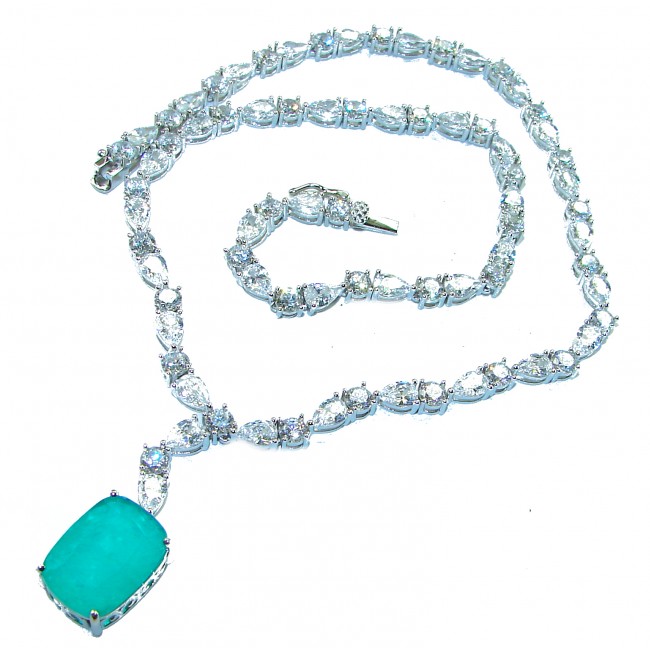 Born to Glam authentic 10.9 carat Colombian Emerald .925 Sterling Silver handcrafted Statement necklace