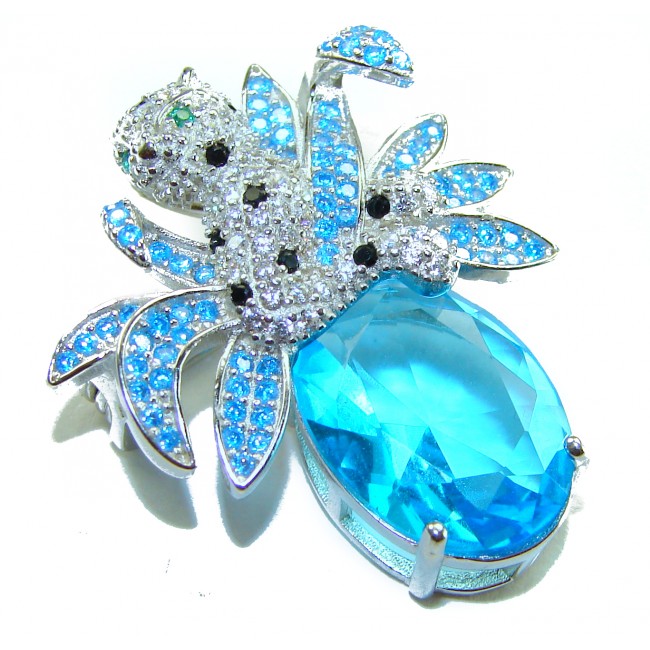Blue Cheetah authentic 12.5 carat Swiss Blue Topaz .925 Sterling Silver Handcrafted pendant brooch - photo 3