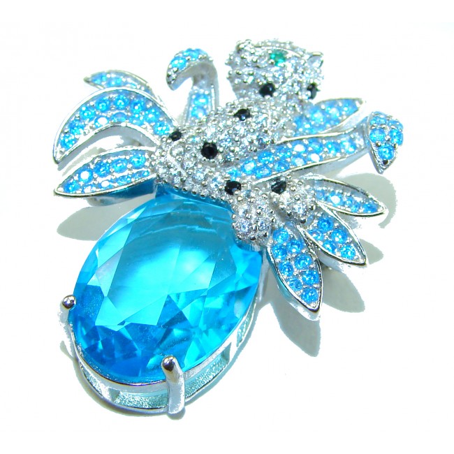 Blue Cheetah authentic 12.5 carat Swiss Blue Topaz .925 Sterling Silver Handcrafted pendant brooch - photo 2