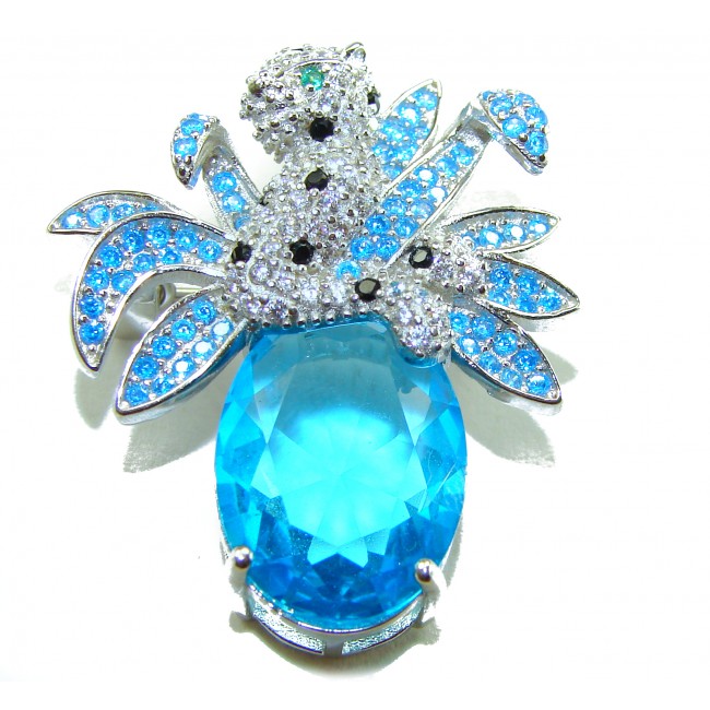 Blue Cheetah authentic 12.5 carat Swiss Blue Topaz .925 Sterling Silver Handcrafted pendant brooch - photo 1