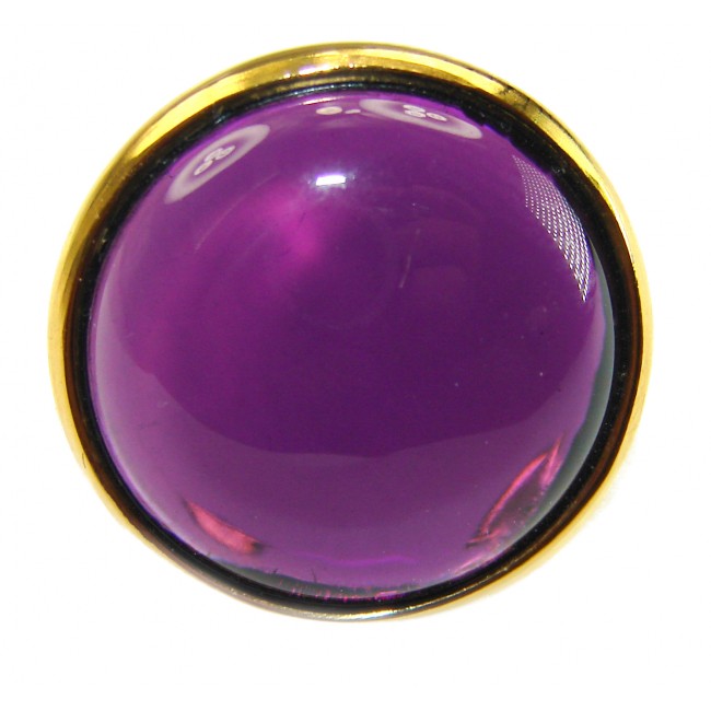 Purple Amethyst 18K Gold over .925 Sterling Silver Handcrafted Large Ring size 7 - Purple amethyst stone close-up set in 18K gold over sterling silver.