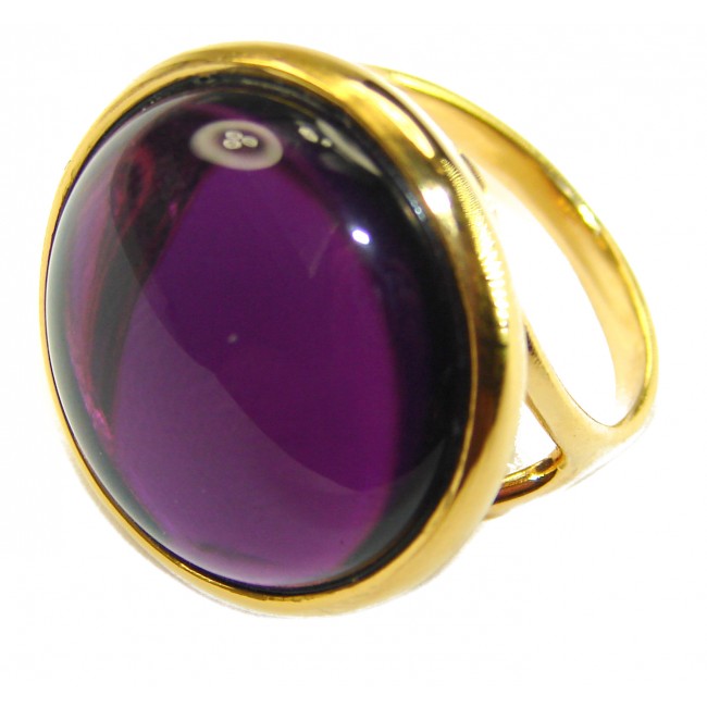 Purple Amethyst 18K Gold over .925 Sterling Silver Handcrafted Large Ring size 7 - Close-up of purple amethyst ring in 18K gold over sterling silver.