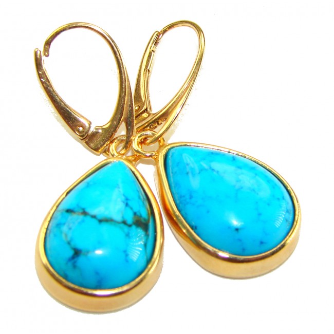 Great authentic Sleeping Beauty Turquoise 18K Gold over .925 Sterling Silver handcrafted Earrings