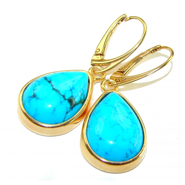 Great authentic Sleeping Beauty Turquoise 18K Gold over .925 Sterling Silver handcrafted Earrings