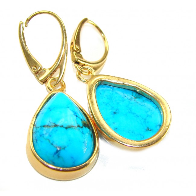 Great authentic Sleeping Beauty Turquoise 18K Gold over .925 Sterling Silver handcrafted Earrings