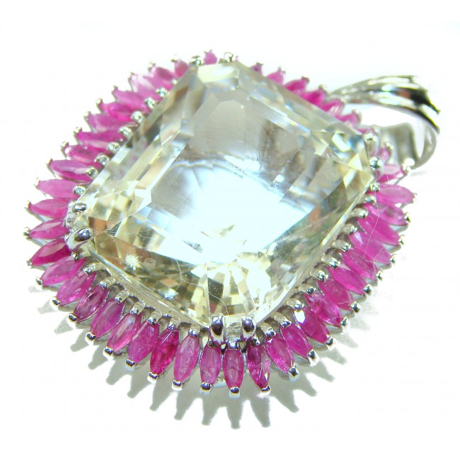 Costa del Sol 21.1 carat Lemon Quartz Ruby rhodium over .925 Sterling Silver handcrafted pendant