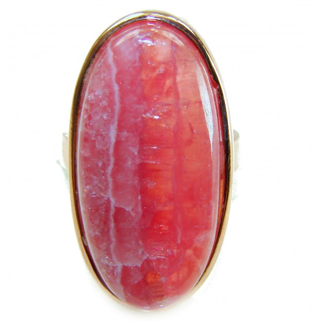Large top quaity Argentinian Rhodochrosite 18K Gold over .925 Sterling Silver handmade ring size 8 ADJUSTABLE