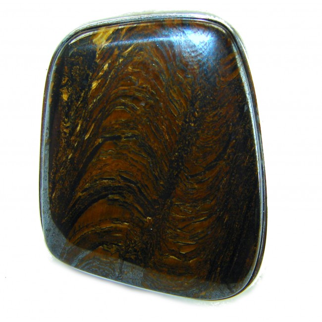 Large 32.5 carat Silky Golden Pietersite .925 Sterling Silver handmade Ring size 8 adjustable