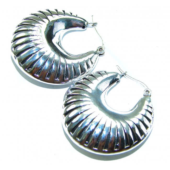 Highly Polished Fancy Modern design .925 Sterling Silver Italy made Earrings - photo 3