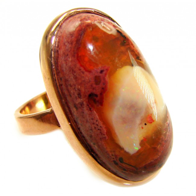 Queen of Fire best quality 25.4 carat Mexican Opal 18K Rose Gold over .925 Sterling Silver handmade ring 8 adjustable