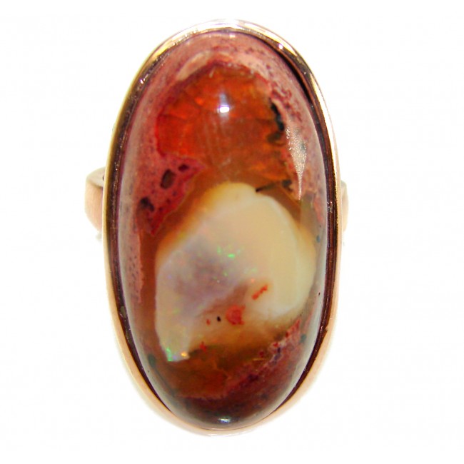 Queen of Fire best quality 25.4 carat Mexican Opal 18K Rose Gold over .925 Sterling Silver handmade ring 8 adjustable