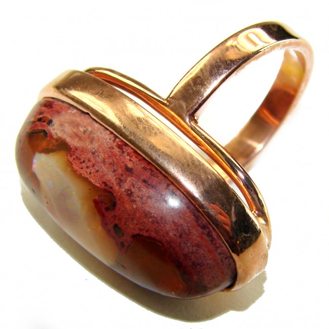 Queen of Fire best quality 25.4 carat Mexican Opal 18K Rose Gold over .925 Sterling Silver handmade ring 8 adjustable