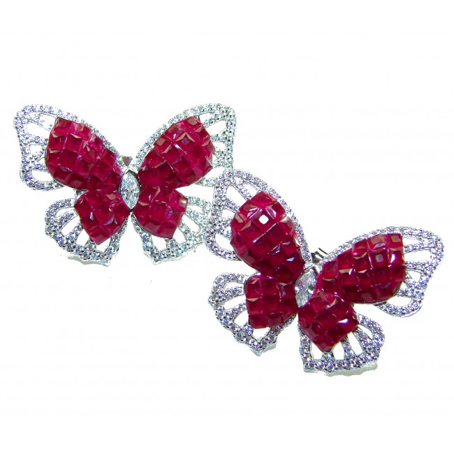 Real Beauty natural 18.9 carat Ruby Butterflies .925 Sterling Silver Large handcrafted earrings
