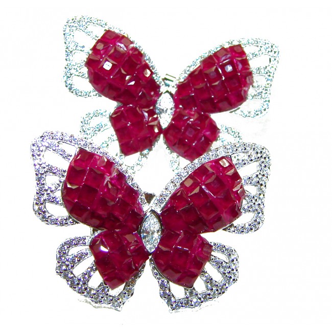 Real Beauty natural 18.9 carat Ruby Butterflies .925 Sterling Silver Large handcrafted earrings