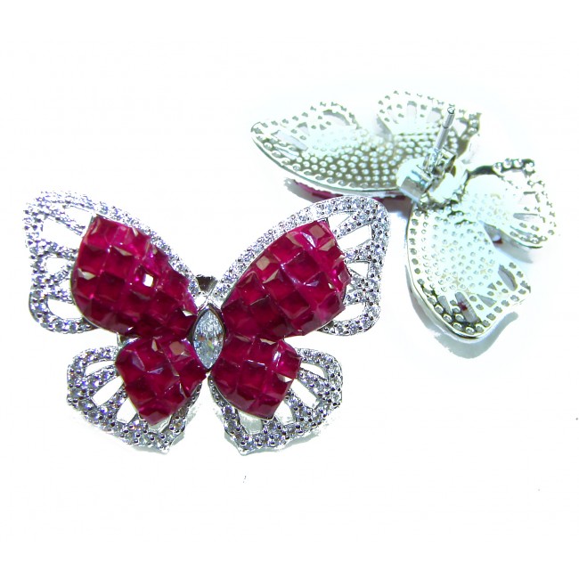 Real Beauty natural 18.9 carat Ruby Butterflies .925 Sterling Silver Large handcrafted earrings