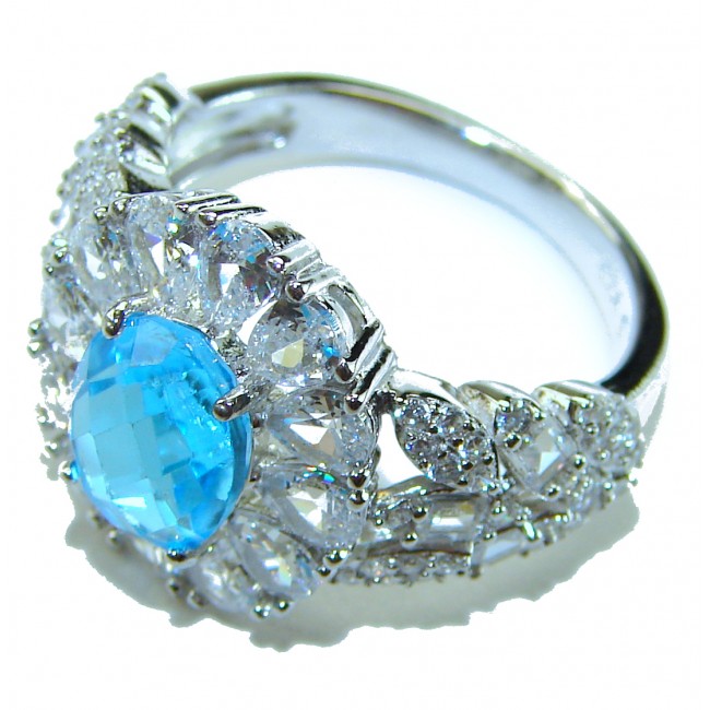 Blue Odyssey 4.5 carat authentic Swiss Blue Topaz .925 Sterling Silver handmade Statement Ring size 7 1/4 - photo 3