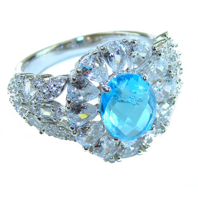 Blue Odyssey 4.5 carat authentic Swiss Blue Topaz .925 Sterling Silver handmade Statement Ring size 7 1/4 - photo 2