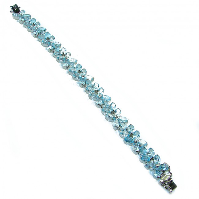 Spectacular 62.5 carat authentic Swiss Blue Topaz .925 Sterling Silver handmade Bracelet - photo 2