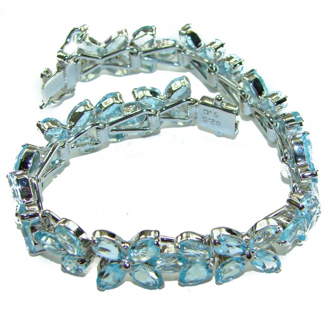 Spectacular 62.5 carat authentic Swiss Blue Topaz .925 Sterling Silver handmade Bracelet - photo 1