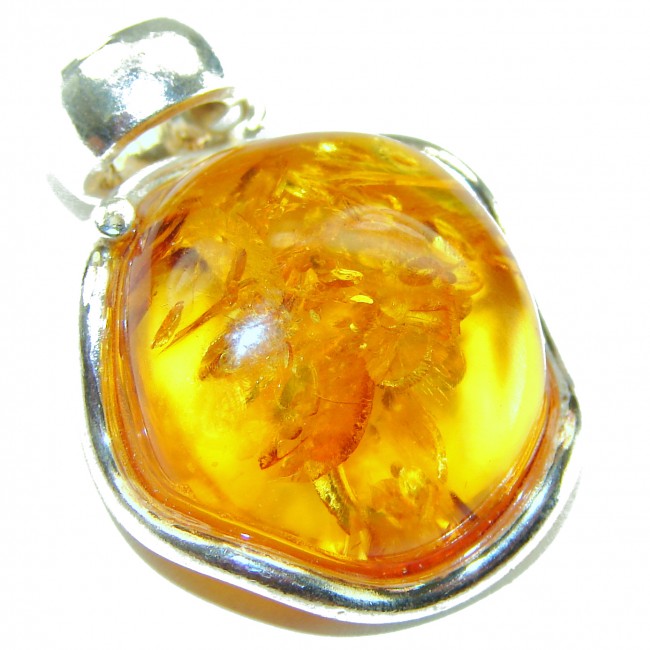 Prehistoric cognac Authentic Baltic Amber .925 Sterling Silver beautifully handcrafted Pendant