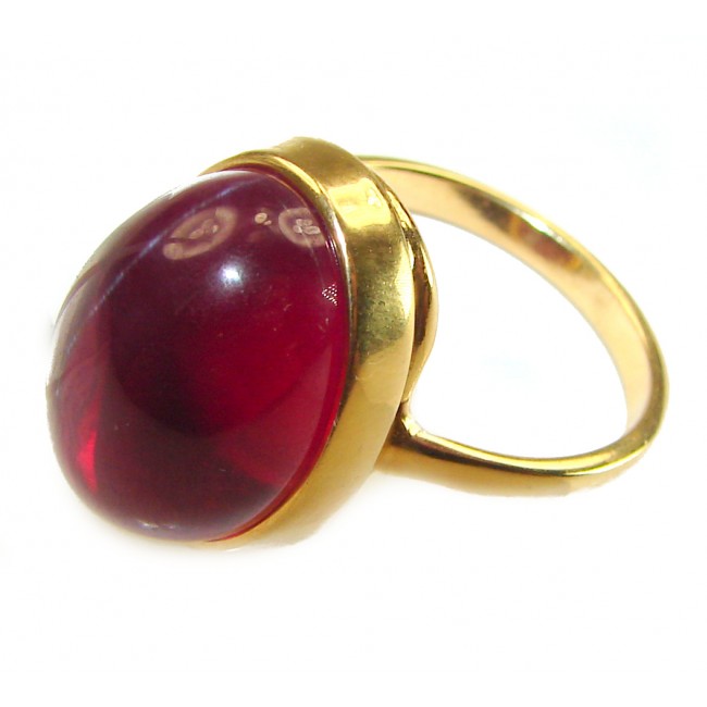 Bella Rosa Genuine 24.8 CARAT Star Ruby 18k GOLD OVER .925 Sterling Silver Large Statement Ring size 9 - Side view of Bella Rosa 24.8ct star ruby ring in 18k gold over silver.