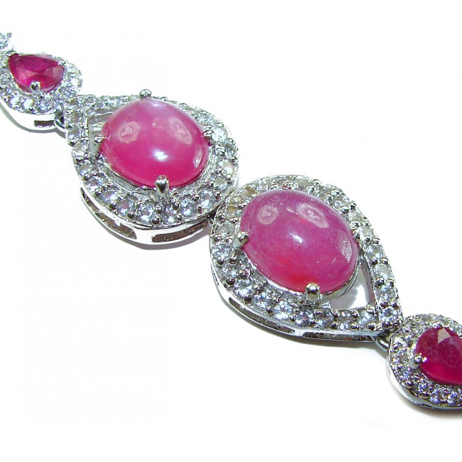 Dolce Vita - Precious Natural 52.5 carat Ruby black rhodium over .925 Sterling Silver handcrafted bracelet - Close-up of Dolce Vita 52.5 ct ruby in silver setting with diamonds