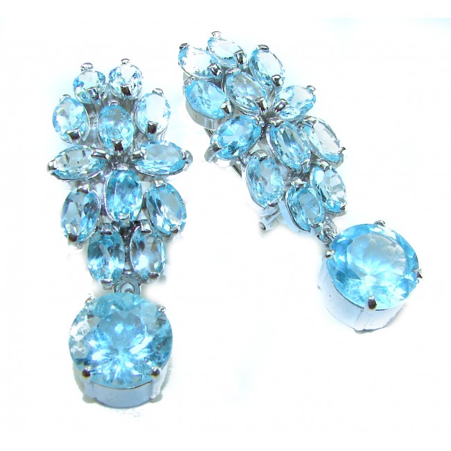 Atlantica 22.7 carat Swiss Blue Topaz .925 Sterling Silver Handcrafted Statement earrings - photo 2