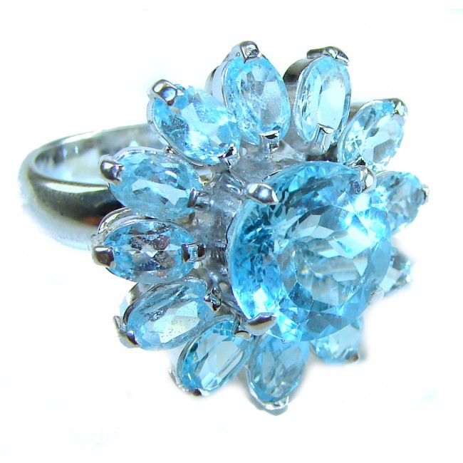 Atlantica 22.7 carat Swiss Blue Topaz .925 Sterling Silver Handcrafted Statement Large ring size 8 - photo 3