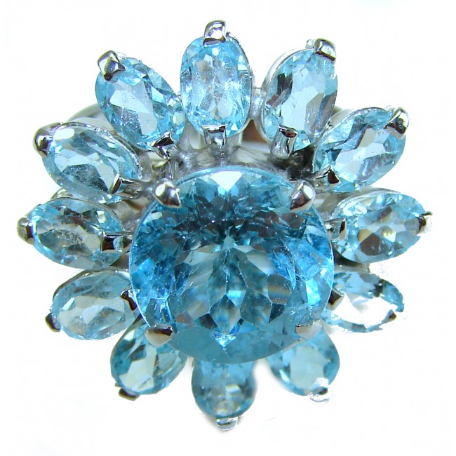 Atlantica 22.7 carat Swiss Blue Topaz .925 Sterling Silver Handcrafted Statement Large ring size 8 - photo 2