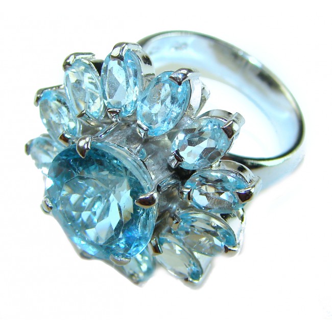 Atlantica 22.7 carat Swiss Blue Topaz .925 Sterling Silver Handcrafted Statement Large ring size 8 - photo 1